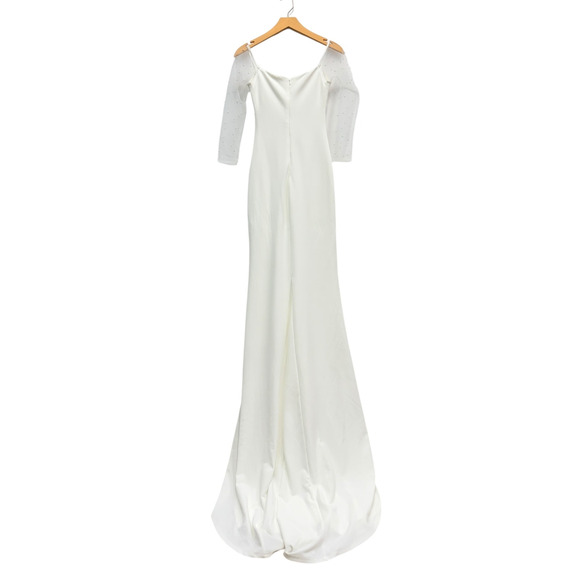 Lulus Eternally Beloved White Mesh Off-the-Shoulder Pearl Maxi Dress M NWT - Picture 7 of 10